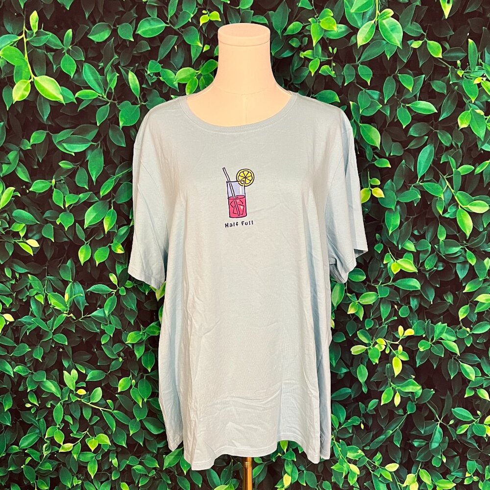 NWOT Life is Good Women's Crusher T "Half Full" (Light Blue - XXXL)